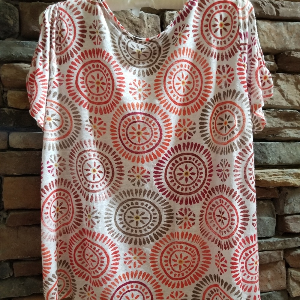 Loft linen split sleeve print tee